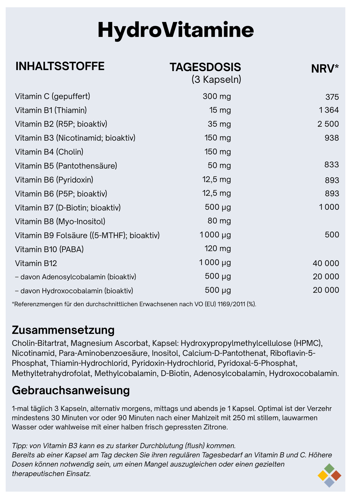 NatuGena HydroVitamine: Vitamin-B- und -C-Komplex - 90 Kapseln