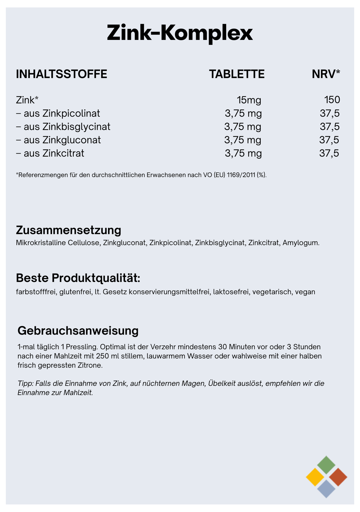 NatuGena Zink-Komplex - Vierfachkombination - 120 Tabletten (4-Monats-Packung)