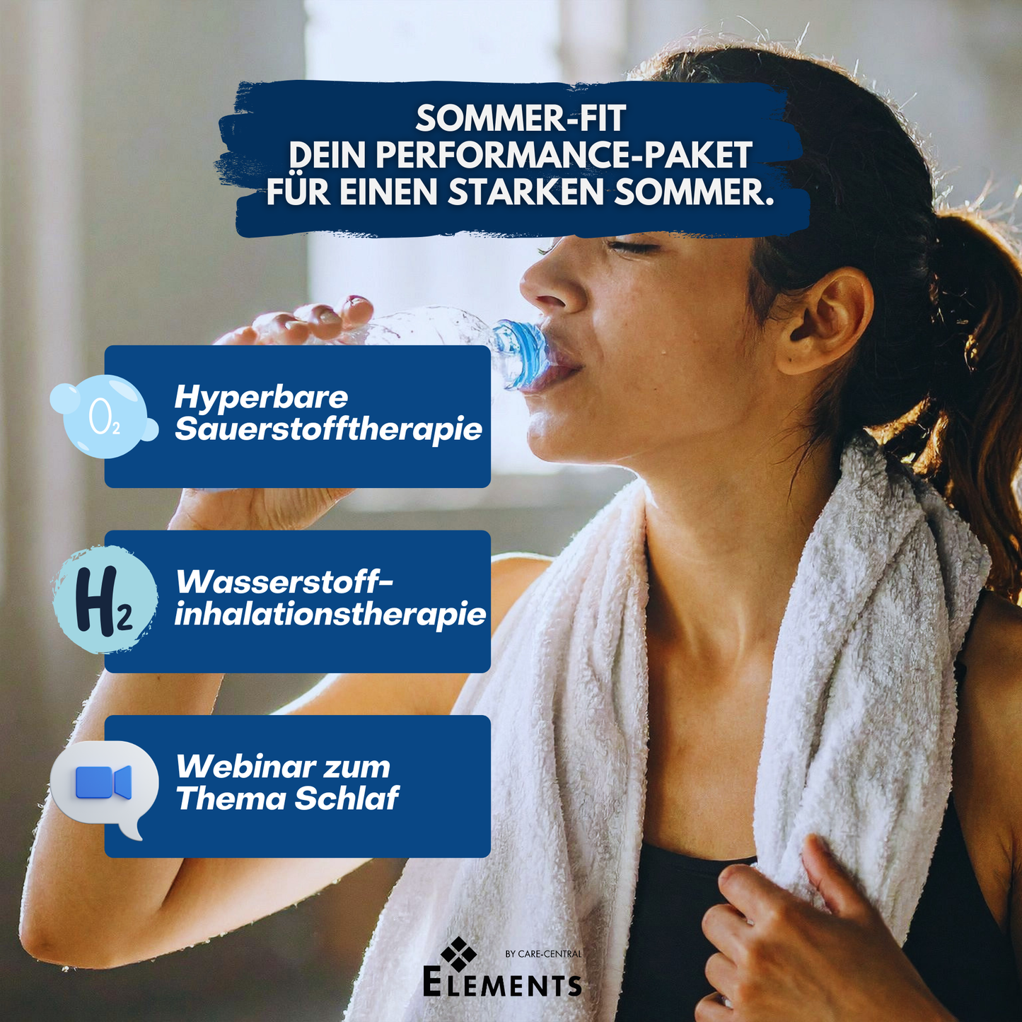 SommerFit-Paket mit Wasserstoffinhalation, hyperbarer Sauerstofftherapie, Magnesium-Präparat und Schlaf-Webinar als Sommer-Aktionsangebot