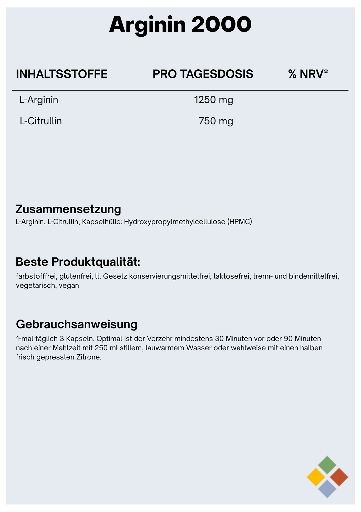 NatuGena Arginin 2000 - Hochdosiert - 180 HPMC-Kapseln