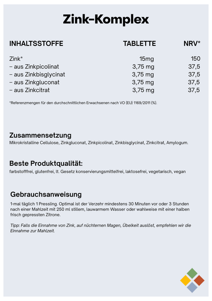 NatuGena Zink-Komplex - Vierfachkombination - 120 Tabletten (4-Monats-Packung)