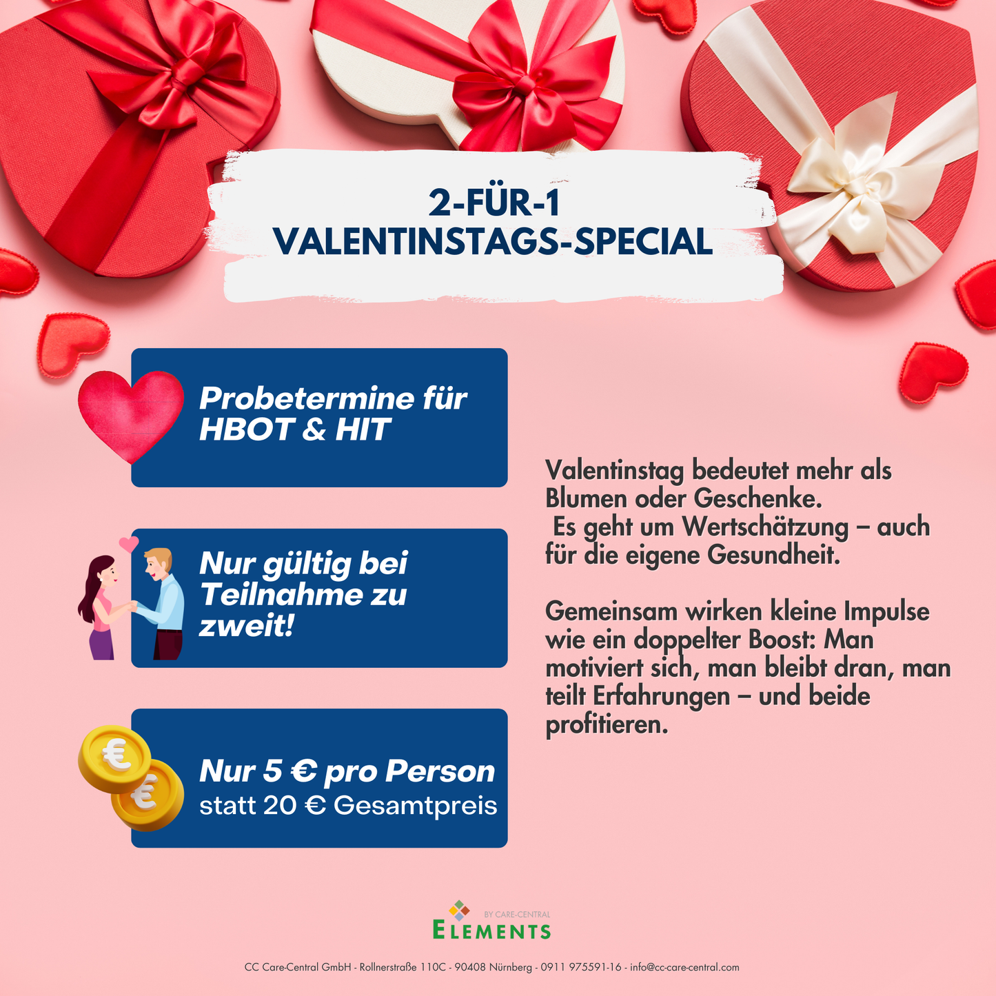 💕 2-für-1 Valentinstags-Special: HBOT oder HIT Probetermin für 2 Personen